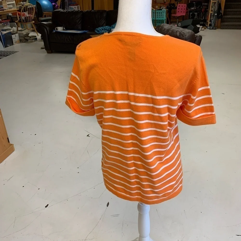 Lauren Ralph Lauren exclusive orange striped top shoulder zip close w/logo large - Picture 2 of 4